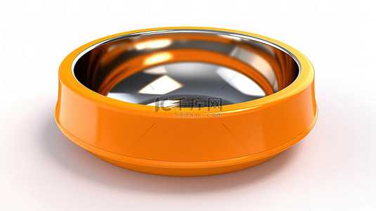 白色背景隔离橙色宠物碗的 3D 插图，由塑料制成，用于猫和狗