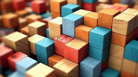 为逻辑思维概念安排的彩色木块的特写 3D 渲染