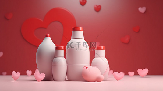 爱妈妈背景图片_母亲的爱的插图 彩色背景下妈妈和婴儿奶瓶的 3D 渲染