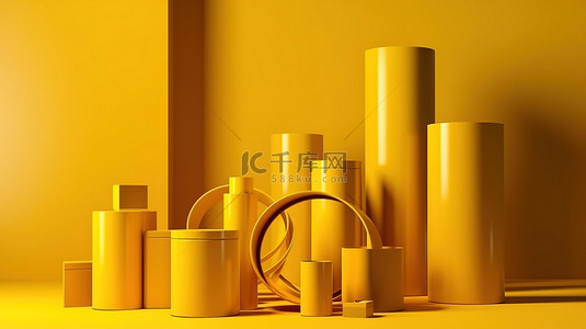 产品扇子背景图片_醒目的黄色 3D 渲染中产品展示台的插图