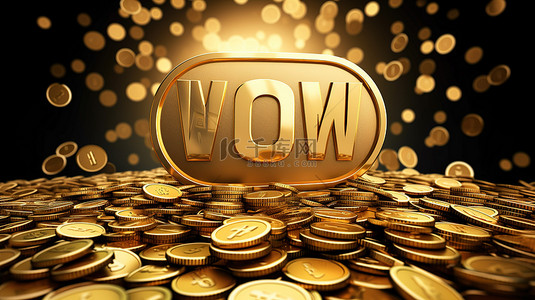 游戏背景图片_大胜利标志上的真实 3D 金币说明了大奖概念