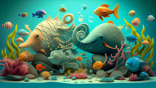 海底世界海草3d卡通背景