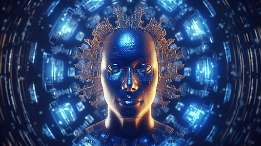 国学达人背景图片_加密技术中卡尔达诺未来机器人头的抽象全息渲染