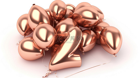1 型玫瑰金气球的 3D 插图，在白色背景下从 a 到 z 拼出字母表
