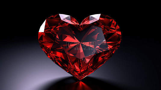 心形钻石背景图片_黑色背景分离红色心形钻石的 3d 渲染