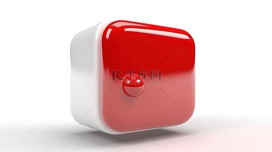 群图标背景图片_带有红色语音气球 3d 渲染的孤立白色方形图标按钮