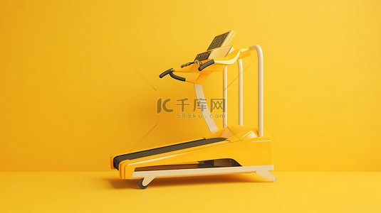 跑步黄色背景图片_黄色背景，具有 3D 渲染跑步机或跑步机