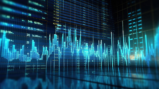金融蓝色背景图片_3D 渲染商业投资背景与当代股票市场交易蓝色图表