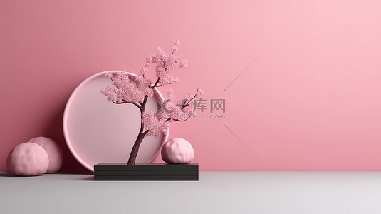 产品展示的简约日本灵感背景的 3D 渲染插图