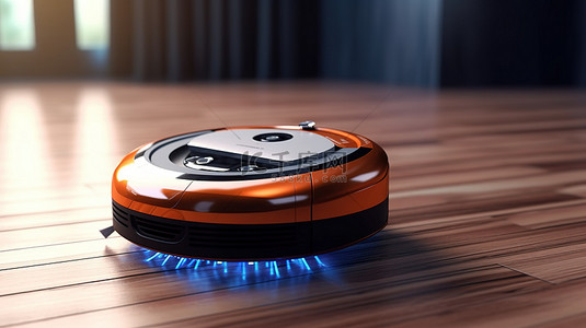 木地板上智能机器人吸尘器的革命性清洁技术 3D 渲染