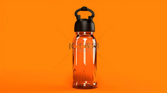 塑料瓶卡通背景图片_充满活力的橙色背景上单色塑料水瓶的 3D 渲染
