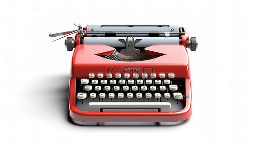 白色背景上经典风格 3D 渲染的古董打字机