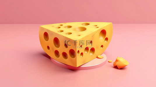 美食美味健康背景图片_3D 渲染的美味奶酪片插图，在充满活力的粉红色背景上，有充足的文本空间