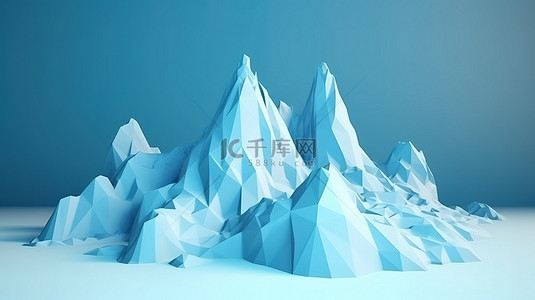 冰冷的低聚山景观 3D 渲染寒冷环境的自然场景