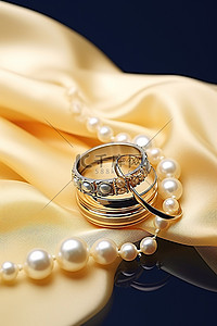 黄金项链背景图片_黄金珍珠结婚戒指