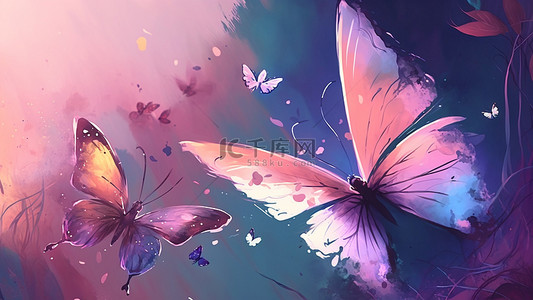 蝴蝶翅膀水彩粉色背景