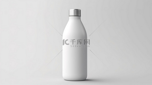 纯白色样机背景上的 3D 渲染白色瓶子