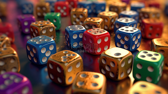 彩色的骰子背景图片_赌博游戏中彩色骰子的概念 3D 渲染