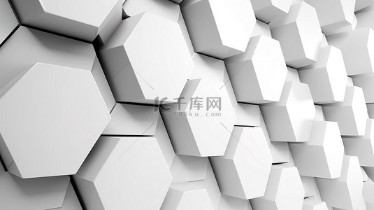 蓝白背景背景图片_明亮的白色抽象六边形壁纸时尚 3D 渲染中令人惊叹的科技墙概念