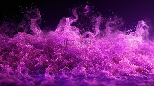 背景中掉落魔法尘埃粒子的紫色粒子能量流的 3D 渲染