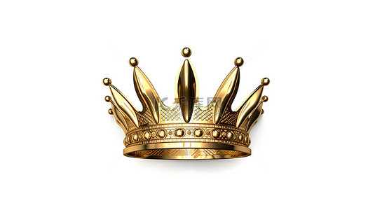 适合国王的白色孤立金冠的 3D 渲染