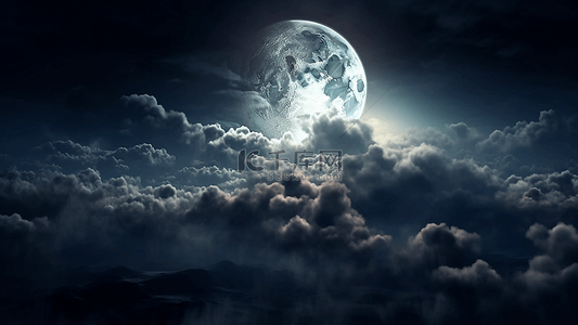 黄色月亮背景图片_月亮云层蓝色飘逸深夜可爱