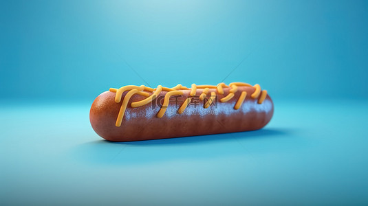 创意店背景图片_蓝色背景3D渲染热狗对食物和零食的创意描绘