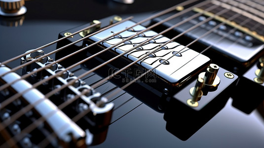 电音背景背景图片_令人惊叹的复古风格黑色电吉他在特写 3D 渲染图像