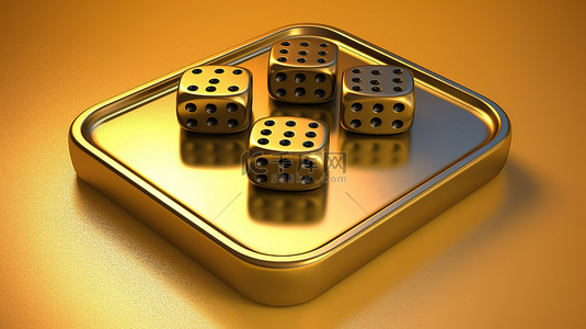 4 面骰子图标哑光金板，带有金色符号 ​​3D 渲染的社交媒体图像
