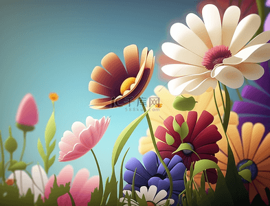 小花夏天背景图片_可爱的小花叶子卡通的春天花卉背景