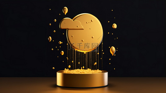 月云背景图片_雨月云图标 3D 渲染的黄金社交媒体符号