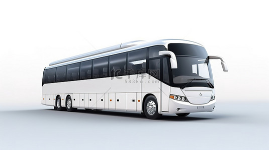 旅行背景图片_中性背景下停在公交车站附近的白色旅游巴士的 3D 渲染