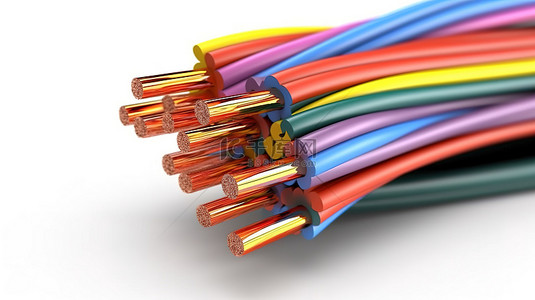 电线背景图片_白色背景上详细光纤电缆的 3D 插图