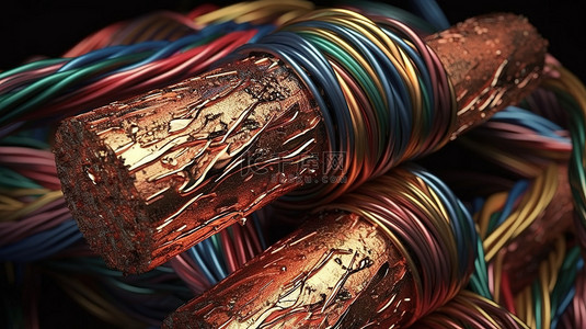 节约用电贴背景图片_3d 渲染中的多色绝缘铜电线电缆