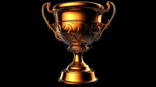黑色背景上带有冠军获奖者铭文的金杯的插图 3D 渲染