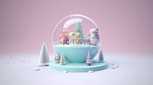 可爱的封面背景图片_迷人的冬季仙境 3D 渲染的卡通雪球，里面有大量的礼物