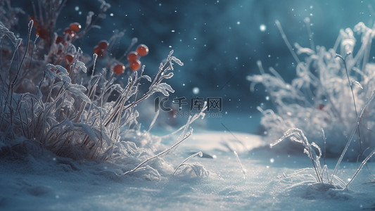 冬季美丽背景图片_雪地植物下雪美丽背景