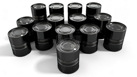 黑色背景背景图片_白色背景上孤立的黑色油桶的 3d 插图