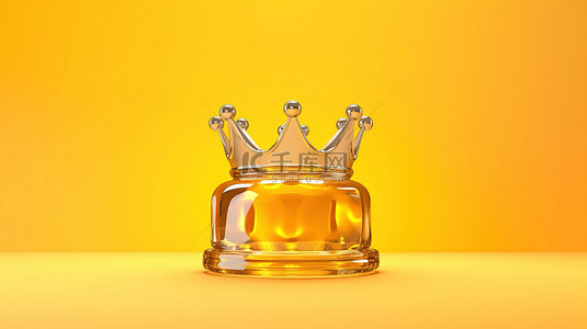时尚女王卡通背景图片_黄色帕特尔背景上的 3D 渲染成功符号玻璃冠