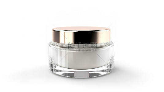白色保健品背景图片_白色背景包装上光滑的化妆品霜罐，用于护肤品 3D 渲染