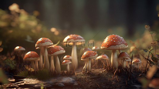 蘑菇菌背景图片_3D蘑菇魔法