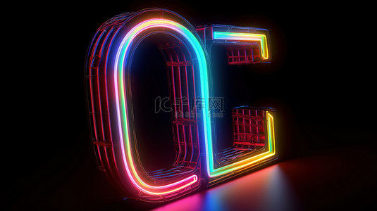 霓虹字母背景图片_3d 渲染的霓虹字母在黑色背景下闪闪发光