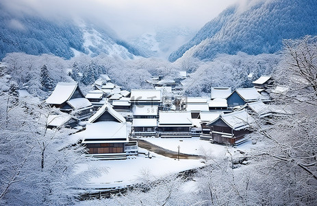 长城背景图片_雪下的高山村庄