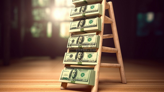 货币阶梯的 3D 渲染描绘了美元通胀引起的金融危机