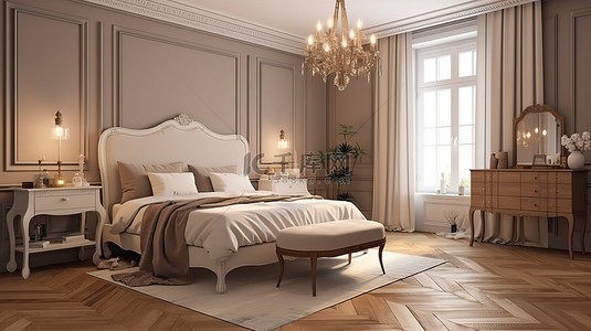 优雅复古的卧室令人惊叹的 3D 渲染