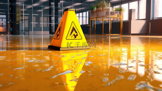 带有 aave 和湿地板警告的黄色加密货币警告标志的 3d 渲染