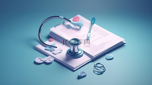 确保医疗保健覆盖医生和合同的 3D 卡通插图