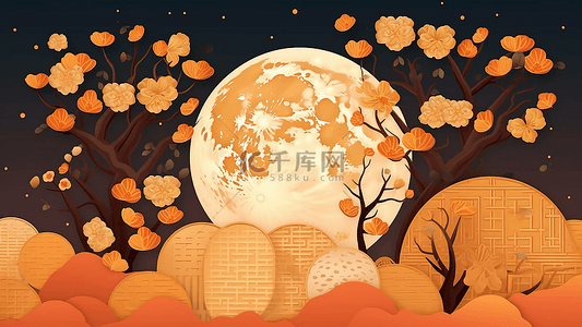 中秋节月饼插画背景图片_中秋节赏月插画