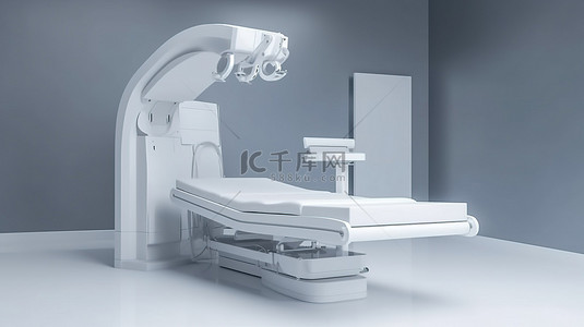 带 3D 渲染 C 臂扫描机的空床