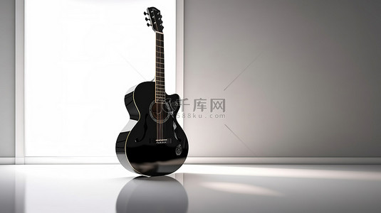黑色背景图片_时尚的黑色原声吉他在数字渲染的白色空间中展示